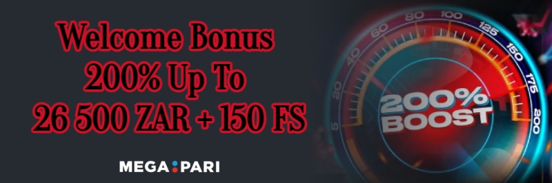 Bonus - 200% Up to 26500 ZAR + 150 FS megapari